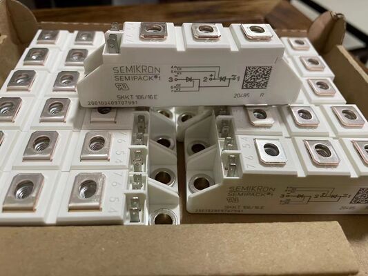 SKKT106/16E 1600V 106A Dual-Thyristor-Modul Niedrige VF 1,35V 2,4kA Stoßstrom AlN-Keramiksockel Druckkontakte SEMIPACK1 Isoliert UL-zertifiziert für Sanftstarter und Antriebe