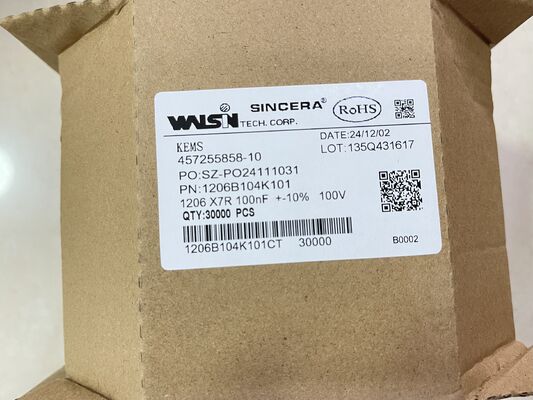 1206B104K101CT – MLCC 1206 Gehäuse X7R Dielektrikum 0,1µF ±10% 100V Nennspannung niedriger ESR weiter Temperaturbereich von -55°C bis +125°C perfekt für Entkopplung und Leistungsfilterung