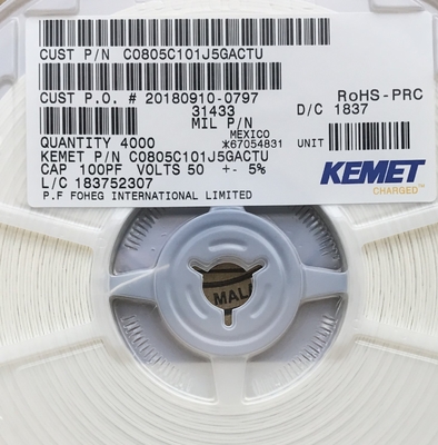 C0805C101J5GACTU 100 pF 50 V C0G/NP0 0805 Keramikkondensator ±5 % Toleranz Hohe Frequenzstabilität Ultra-niedriger ESR Hoher Q-Wert und Gurtverpackung für Präzisionsschaltungen