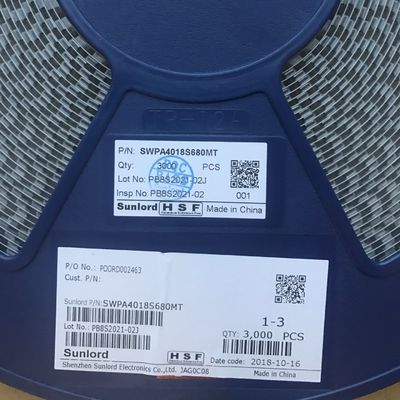 SWPA4018S680MT 68μH Leistungsinduktor mit 20% Toleranz 4018 Größe 1,24A Sat-Strom 1,15A Temp-Rise-Strom abgeschirmt Konstruktion -40°C bis 125°C Bereich RoHS-konforme Bande and Roll Verpackung
