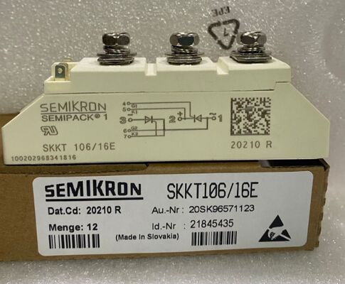 SKKT106/16E 1600V 106A Dual-Thyristor-Modul Niedrige VF 1,35V 2,4kA Stoßstrom AlN-Keramiksockel Druckkontakte SEMIPACK1 Isoliert UL-zertifiziert für Sanftstarter und Antriebe