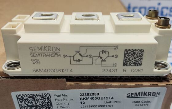 SKM400GB12T4 1200V 400A Dual IGBT-Modul TRENCHSTOP™ IGBT4 Niedrige VCE(sat) 1.75V 10μs SC-Fähigkeit CAL-Diode Niedrige Schaltverluste SEMITRANS3 UL-zertifiziert für Hochleistungsantriebe
