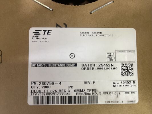 280756-4 4-Position 2,5mm Raster Buchse Crimpgehäuse mit Friktionsverriegelung, Panel Mount, UL 94V-0, polarisiert, 4,5A Nennstrom für Stromverteilung und Industriesteuerungen