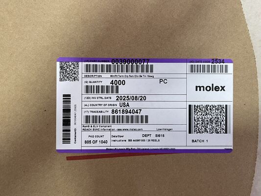 0039000077 2,36mm Durchmesser verzinnte Messing-Kabelschuh-Klemme Crimp-Anschluss nicht isoliert 16-14 AWG 600V Nennspannung 20A Strom Rollenverpackung für Automobil- und Industrie-Verkabelung